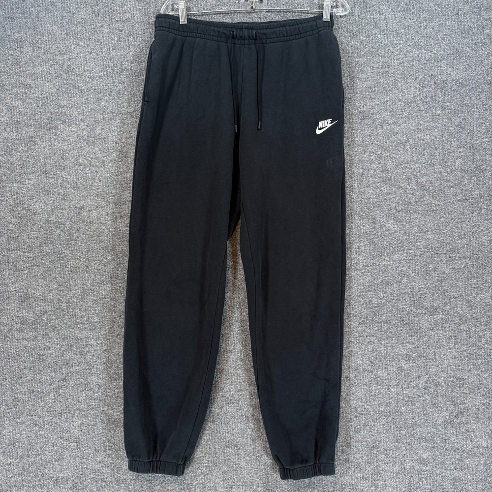 Nike Joggers Mens Medium Black Fleece Cuffed Tapered Sweatpants Sportswear Logo